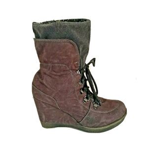 Womens Wedge Ankle Boots 9M Brown Lace Up Mountain Boho Western Festival Wear